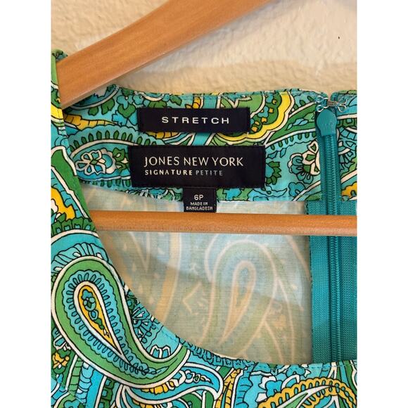 JONES NEW YORK Sheath Dress | Paisley Floral Green Office Vacation Petite 6P - Picture 3 of 5